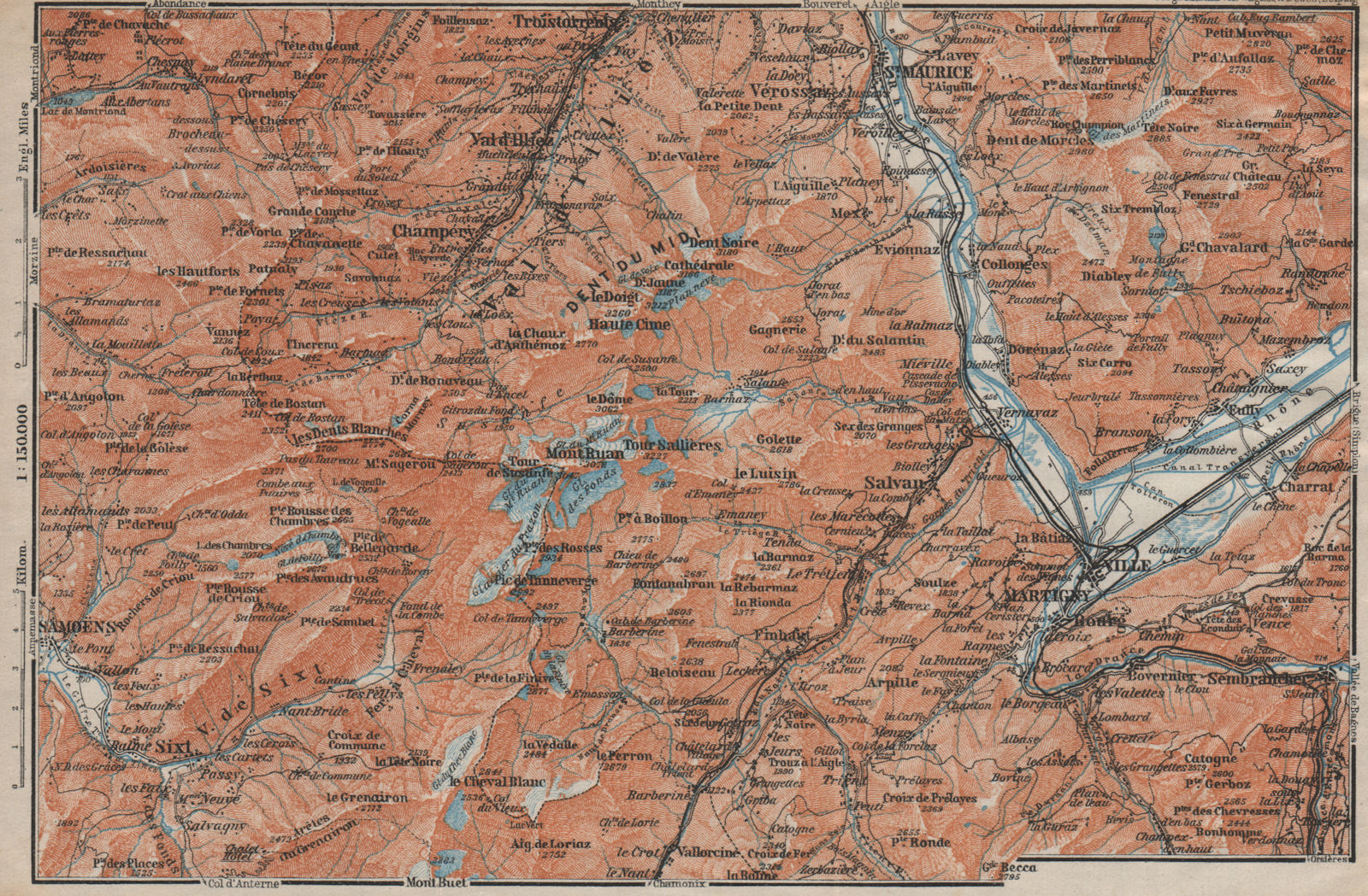 VAL D'ILLIEZ/DENT DU MIDI.Champéry Samoëns Avoriaz Morzinette Martigny 1922 map